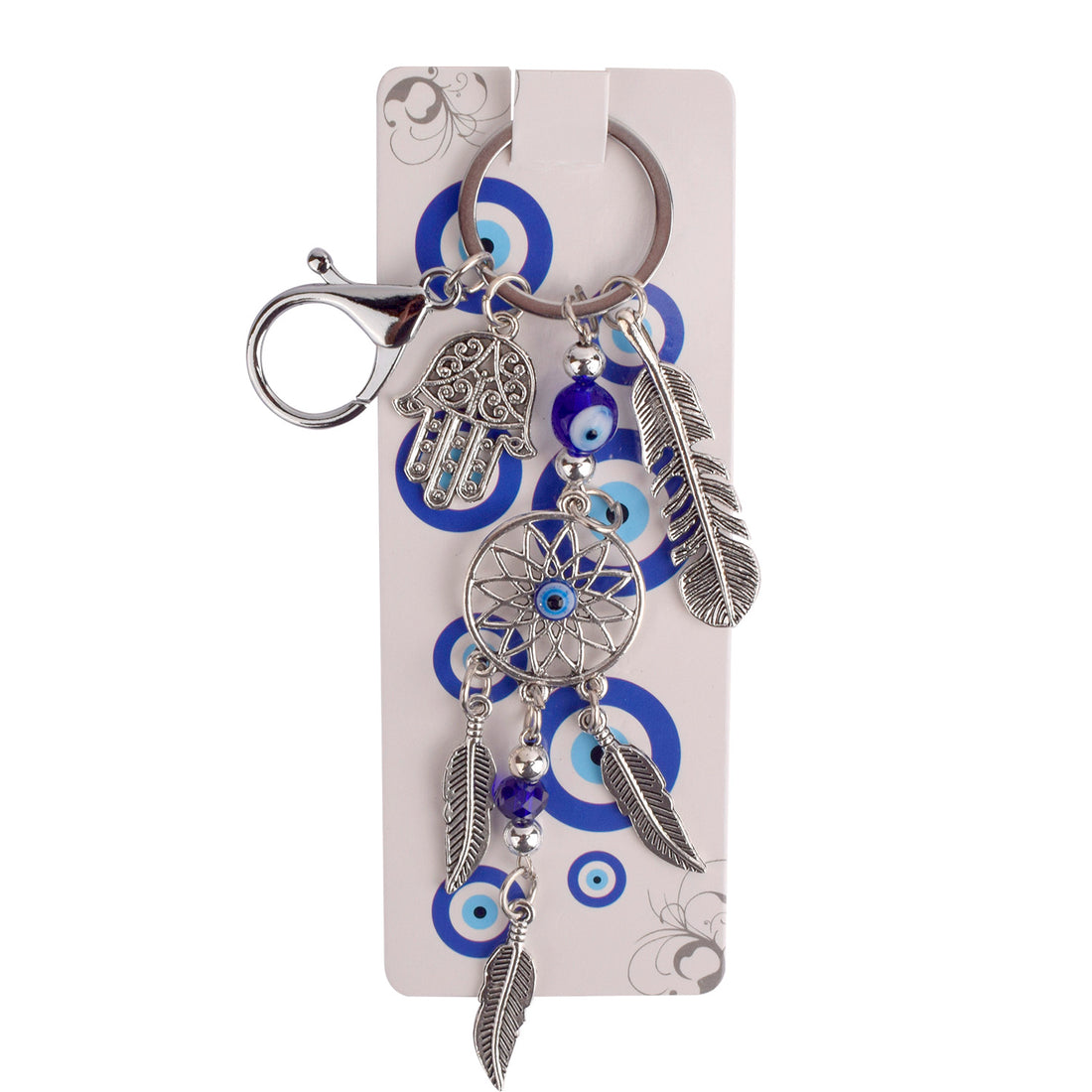 Blue Evil Eye Hamsa Leaf Dream Catcher Keychain