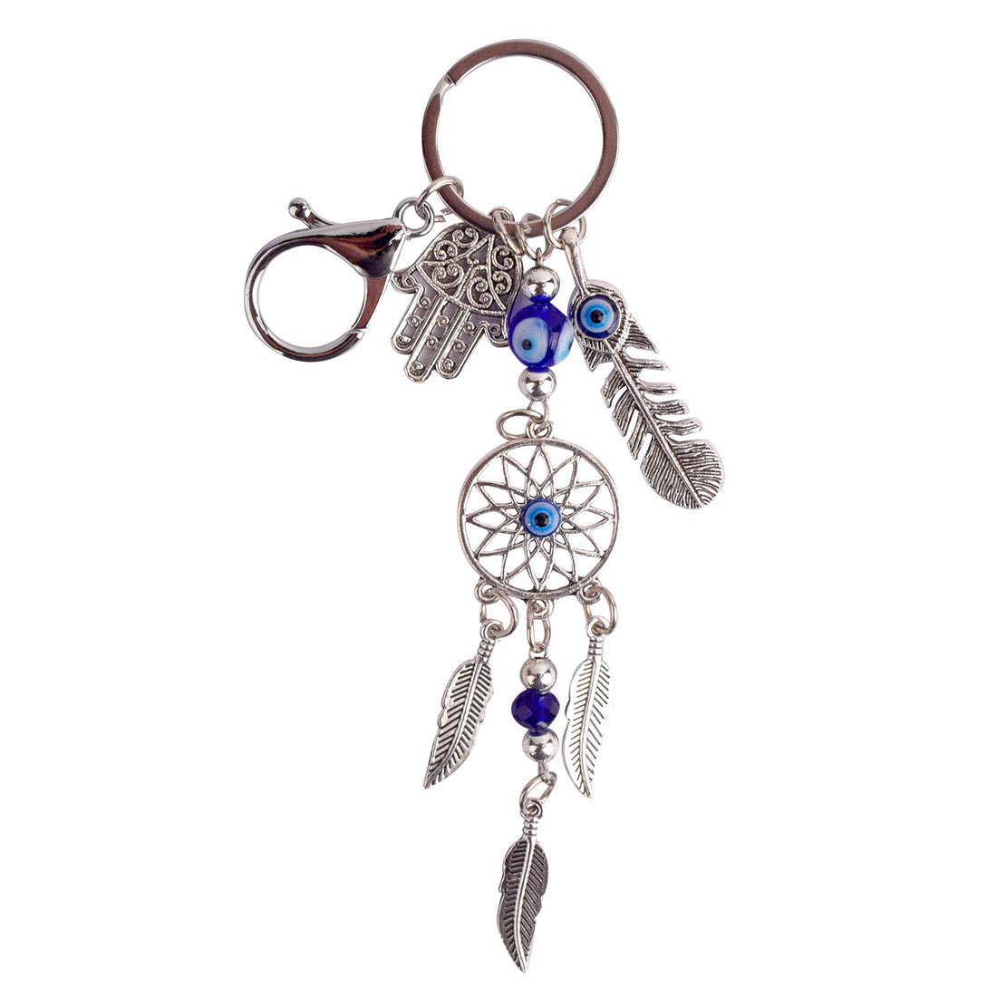 Blue Evil Eye Hamsa Leaf Dream Catcher Keychain