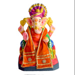 Exclusive Orange Velvet Ganpati Idol Patka with Floral Embellishment