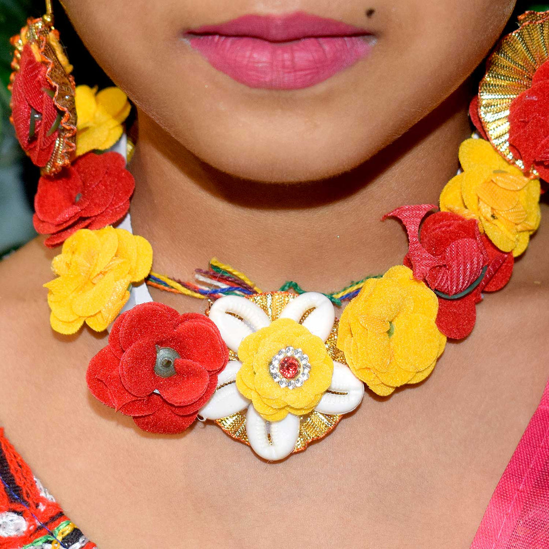 Radha Shringaar Set with Artificial Yellow & Red Flowers