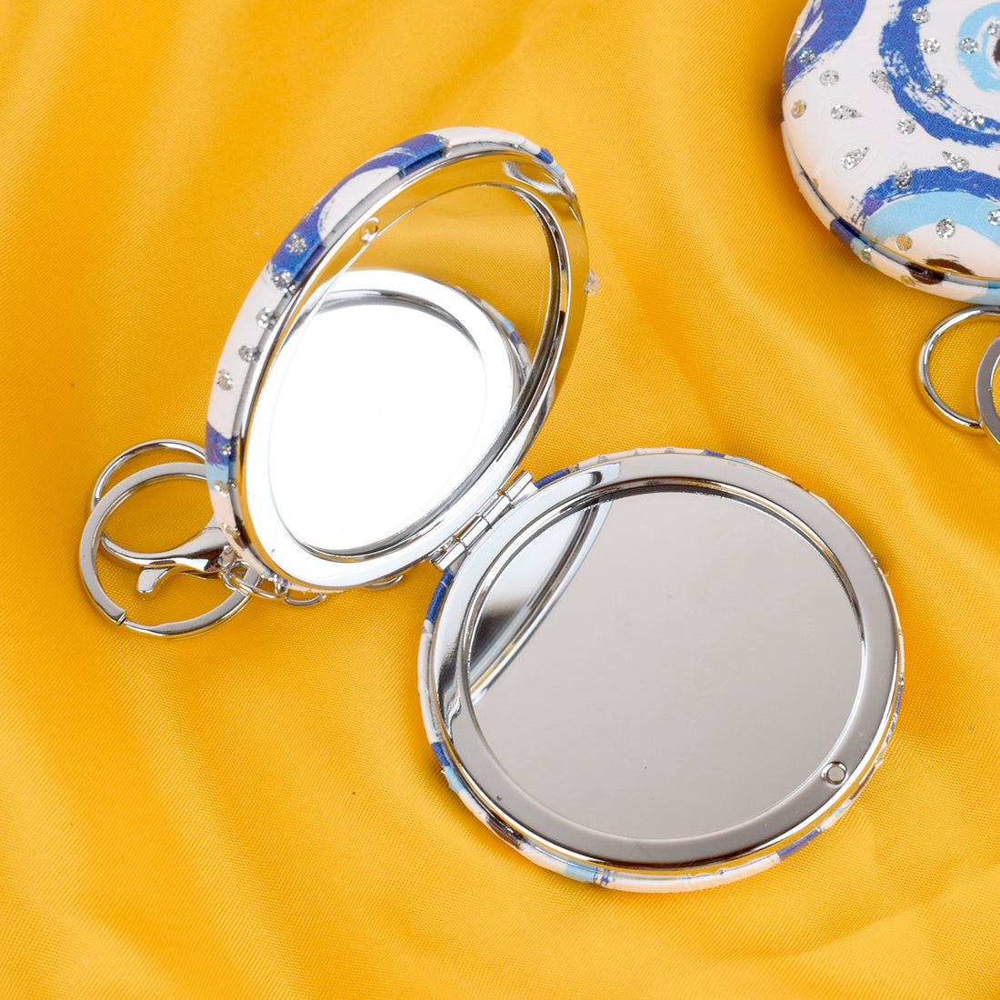 Round Evil Eye Keychain with Handy Foldable Mirror