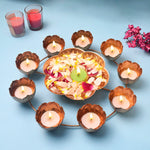 Seher Decorative Metal Lotus Shape Urli with Candle Holder