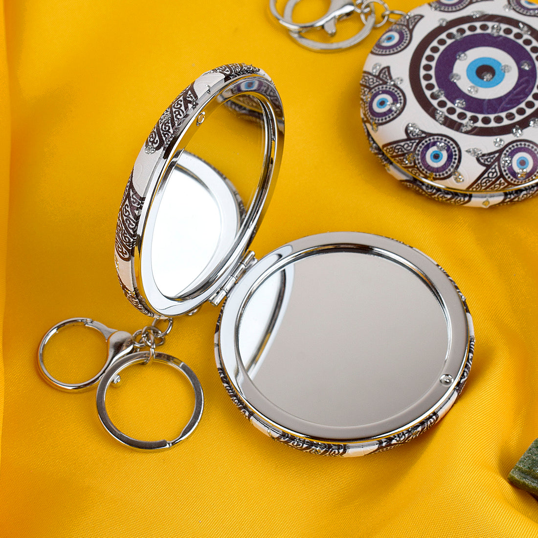Cute Round Evil Eye Keychain with Foldable Mirror