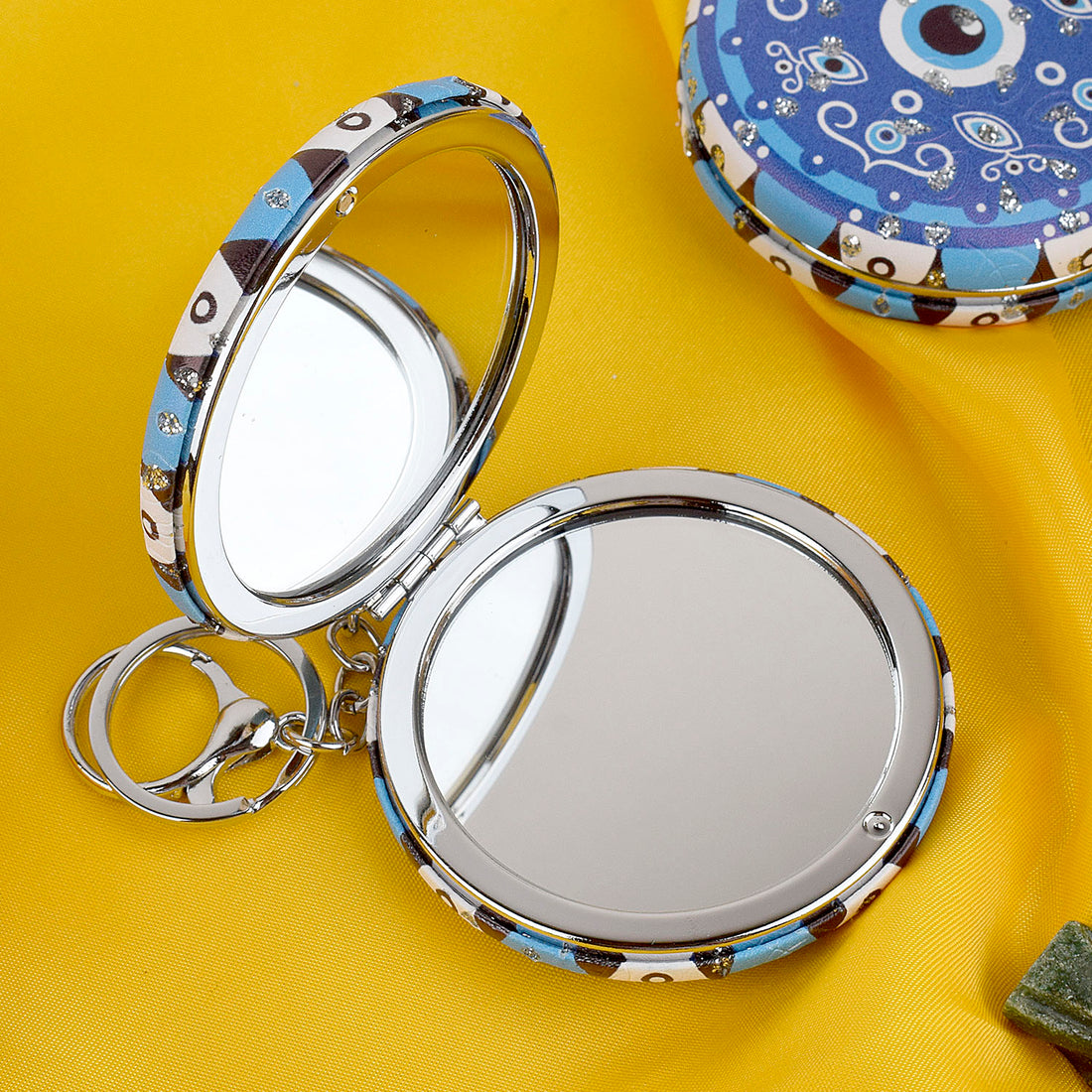 Stylish & Protective Round Evil Eye Keychain with Foldable Mirror