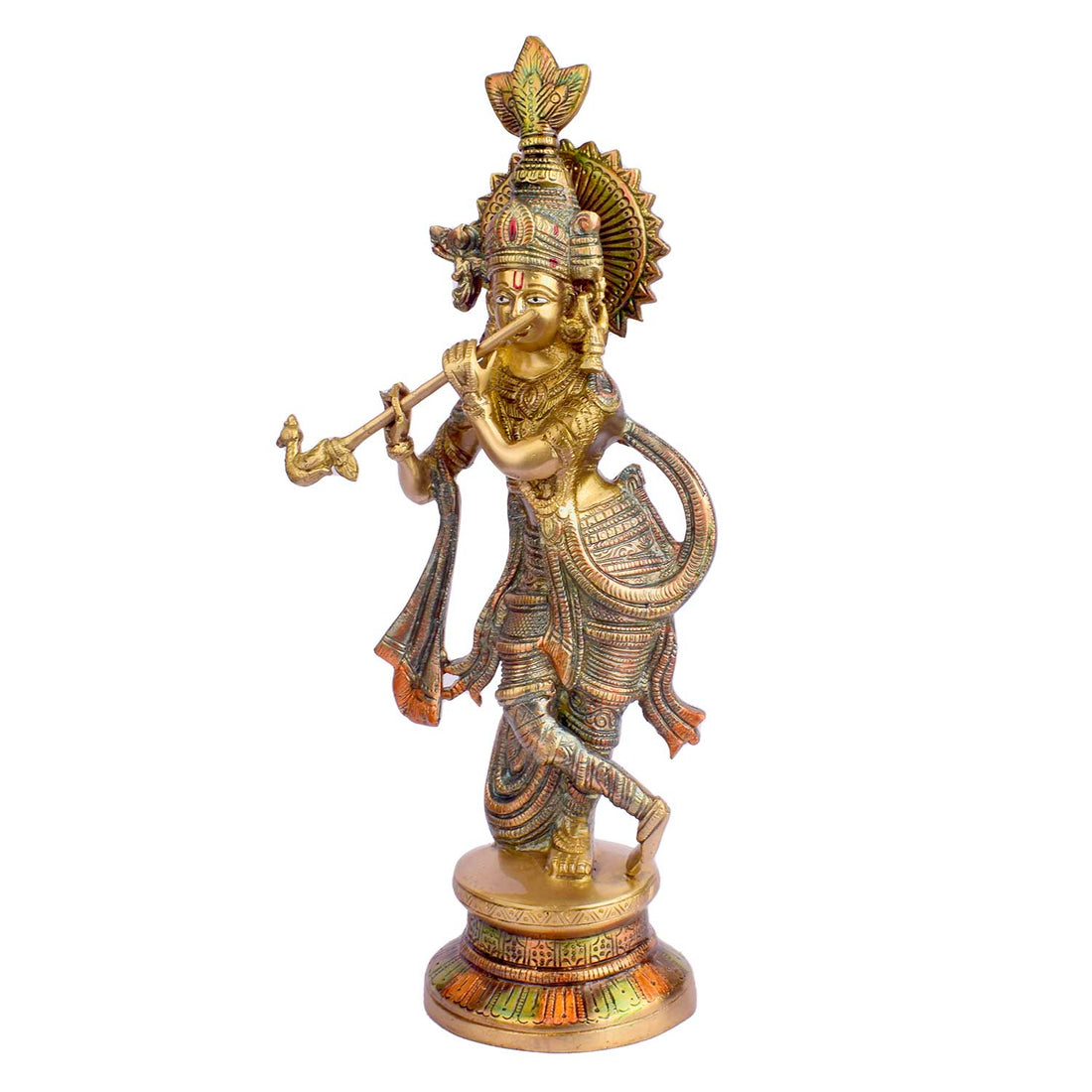 15 Inch Religious Lord Large Krishna God Brass Statue