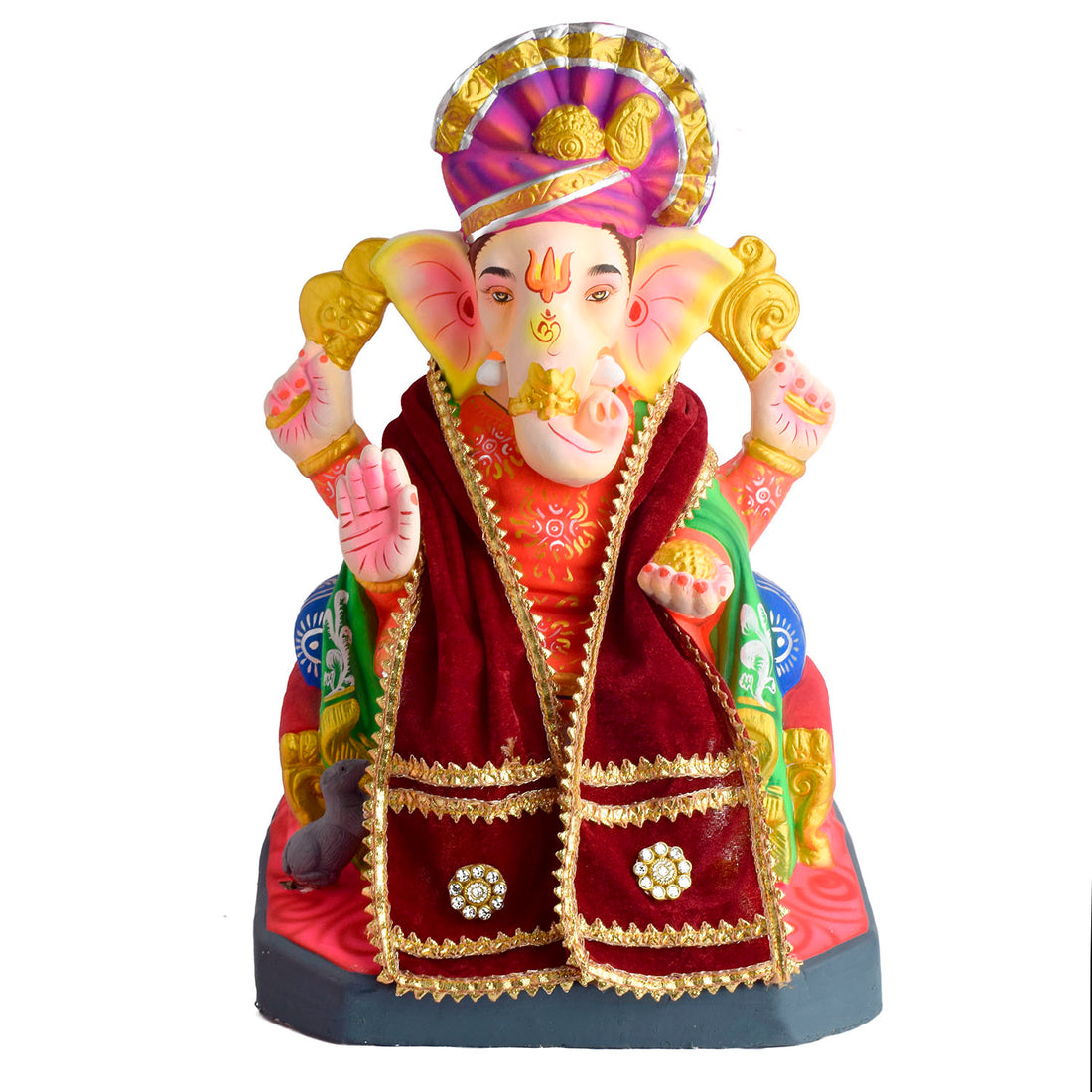 Decorative Maroon Velvet Ganpati Idol Patka with Floral Medallions