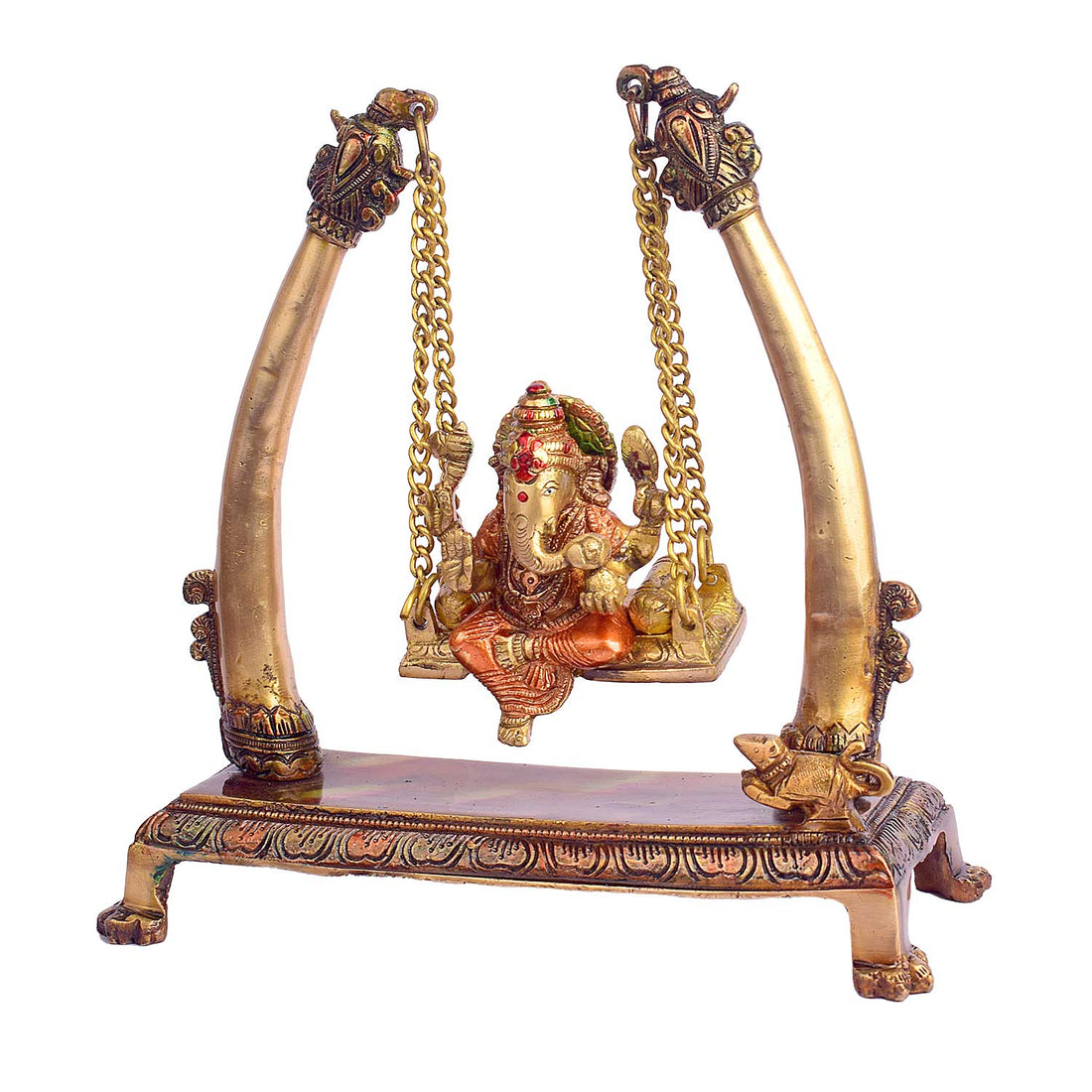 10.2 Inch Brass Ganpati Idol On Swing Jhula