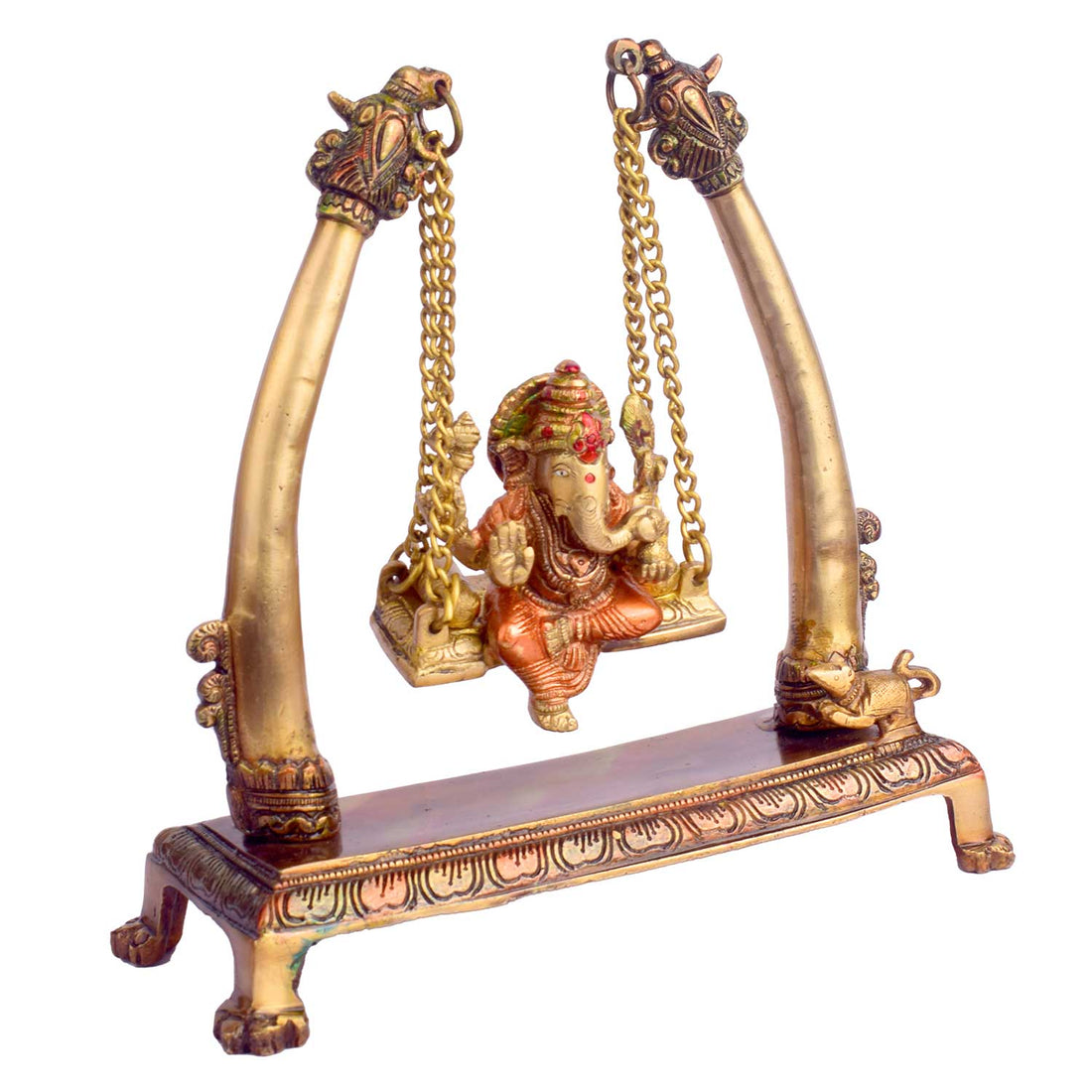 10.2 Inch Brass Ganpati Idol On Swing Jhula