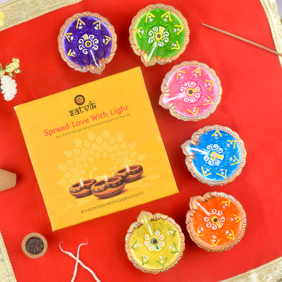 Joyful Gleam Celebratory Clay Diyas for the Festival of Lights Set of 6