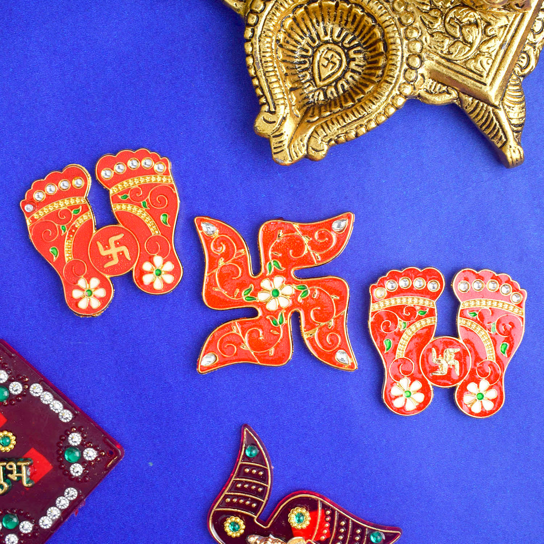 Traditional Auspicious Laxmi Feet and Swastik Stickers