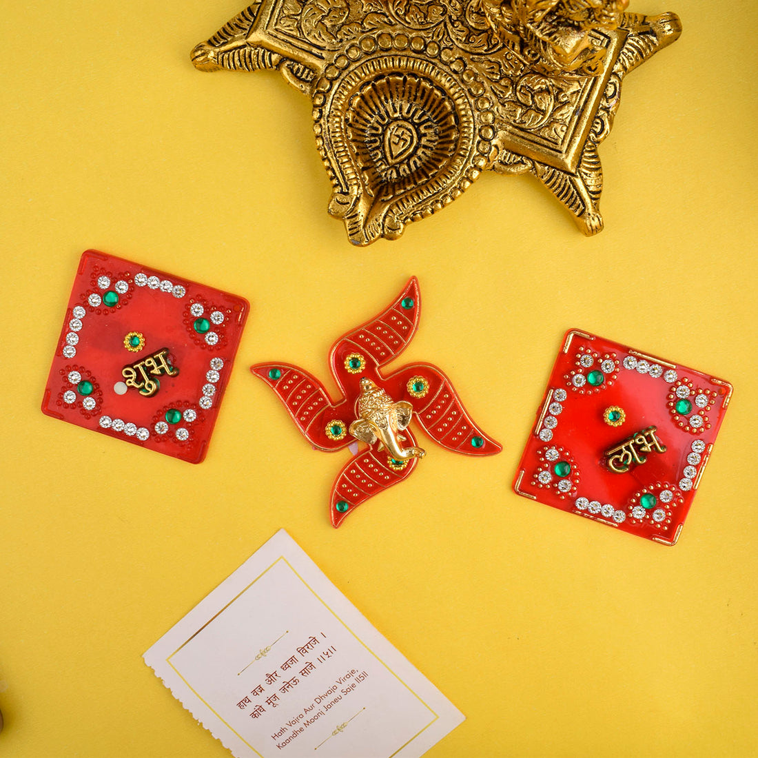 Glorious Red Shubh Labh and Swastik Stickers Set of 3