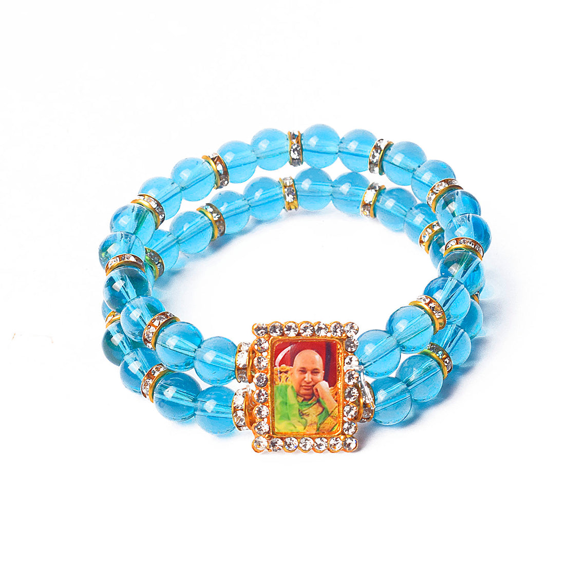 Blue Round Pearl Bracelet with Jai Guruji Swaroop Handmade Bracelets for Men and Women