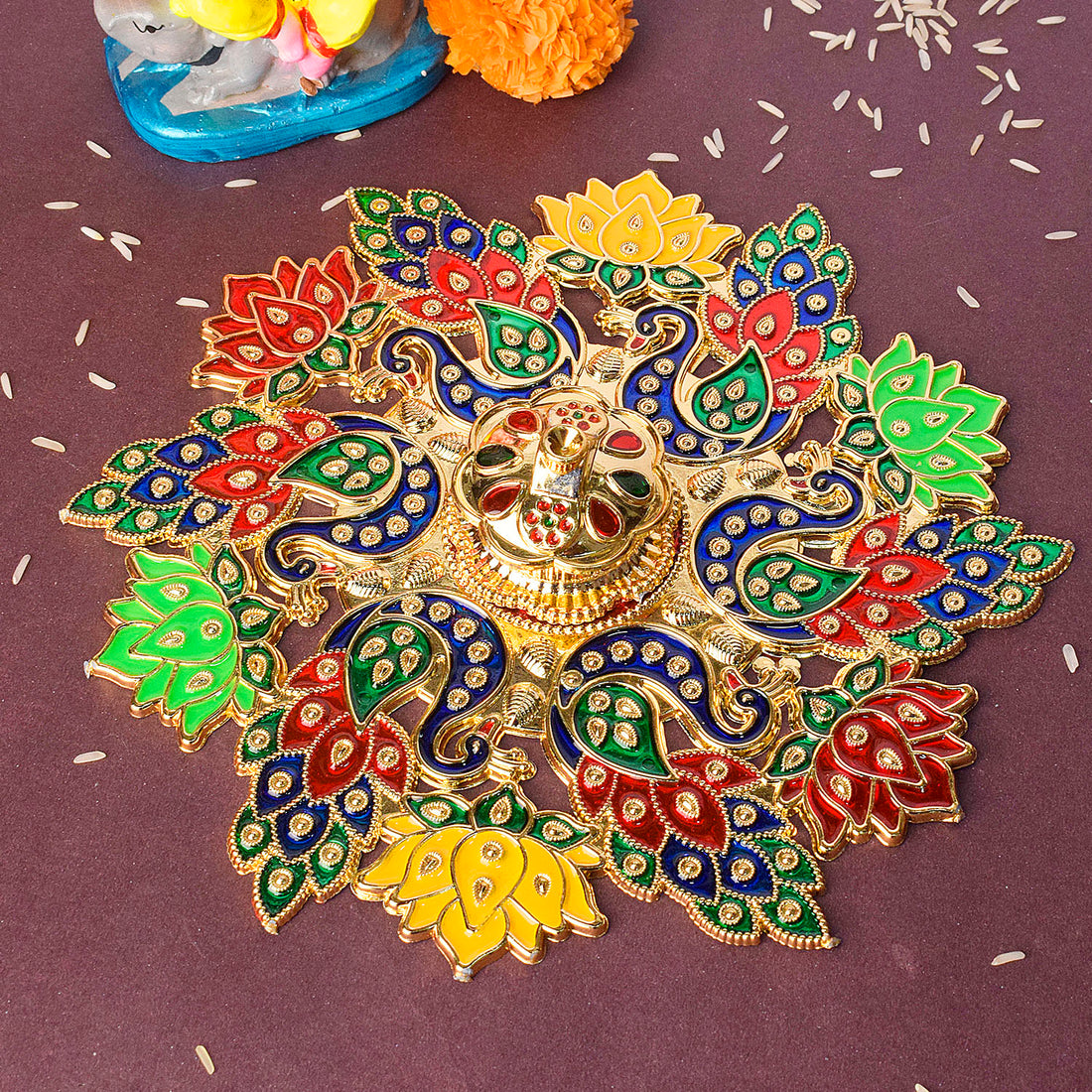 Exquisite Peacock Flower Design Kumkum Container