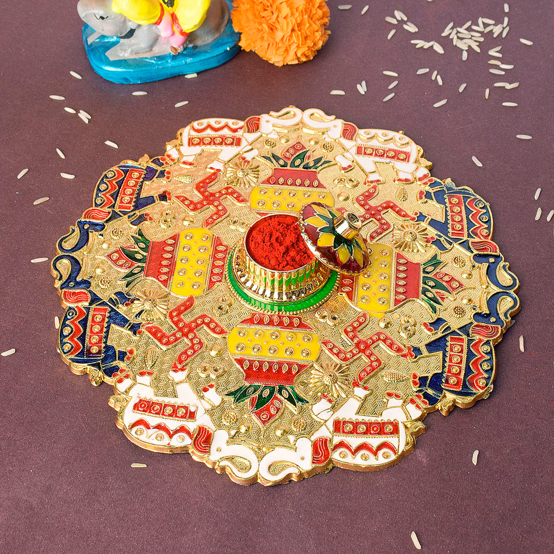 Kumkum Holder Adorned with Intricate Traditional Patterns