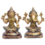 5.1 Inch Antique Finish Lakshmi Ganesh Idol in Brass