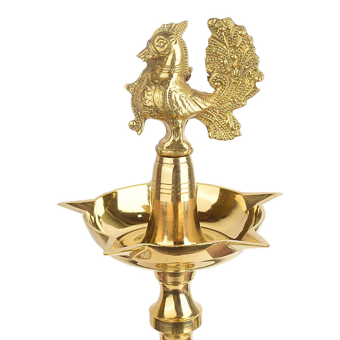 13 Inch Brass 1 Step Embossed Peacock Kerala Stand Diya