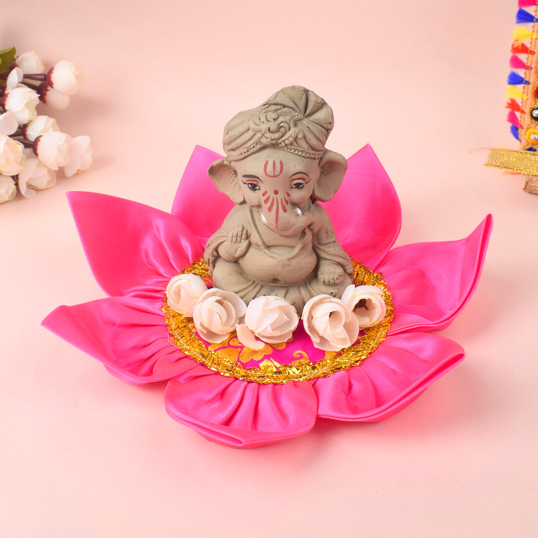 10.8 Inch Graceful Satin Lotus Design Pooja Mat