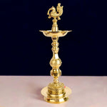 14 Inch Embossed Peacock Kerala Stand – 1 Step Brass Deepam