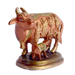 3.9 Inch Kamdhenu Cow with Calf Pure Brass Idol