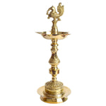 13 Inch Brass 1 Step Embossed Peacock Kerala Stand Diya