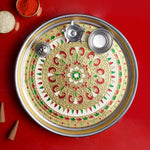 Printed Stainless Steel Aarti Plate Set