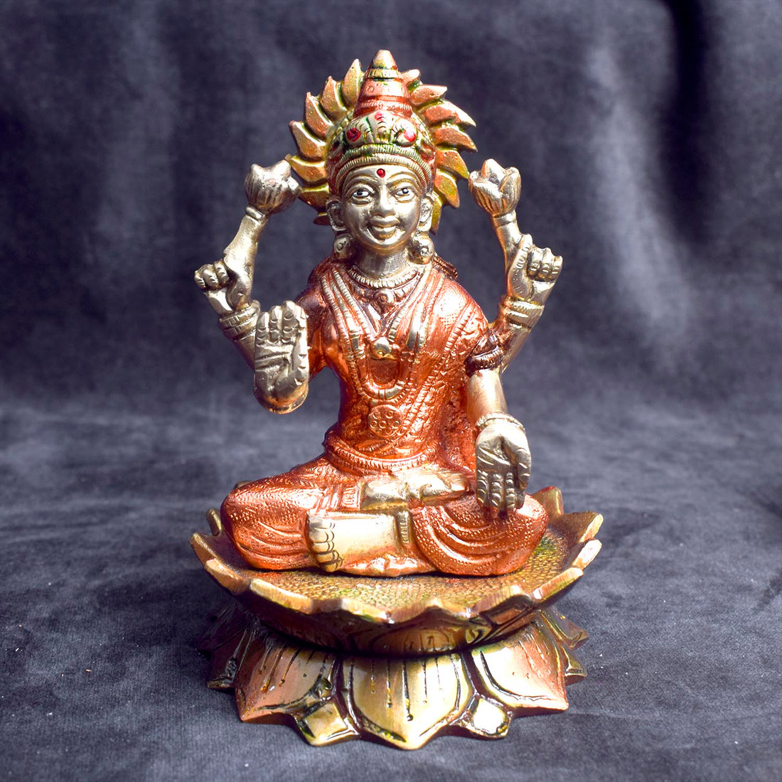 6.1 Inch Sacred Brass Lakshmi Ganesh Idol for Home Temple