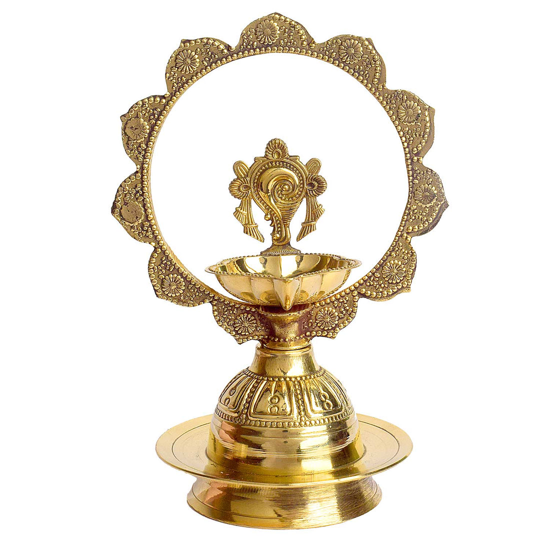7.5 Inch Embossed Shankh Morkiran Brass Diya