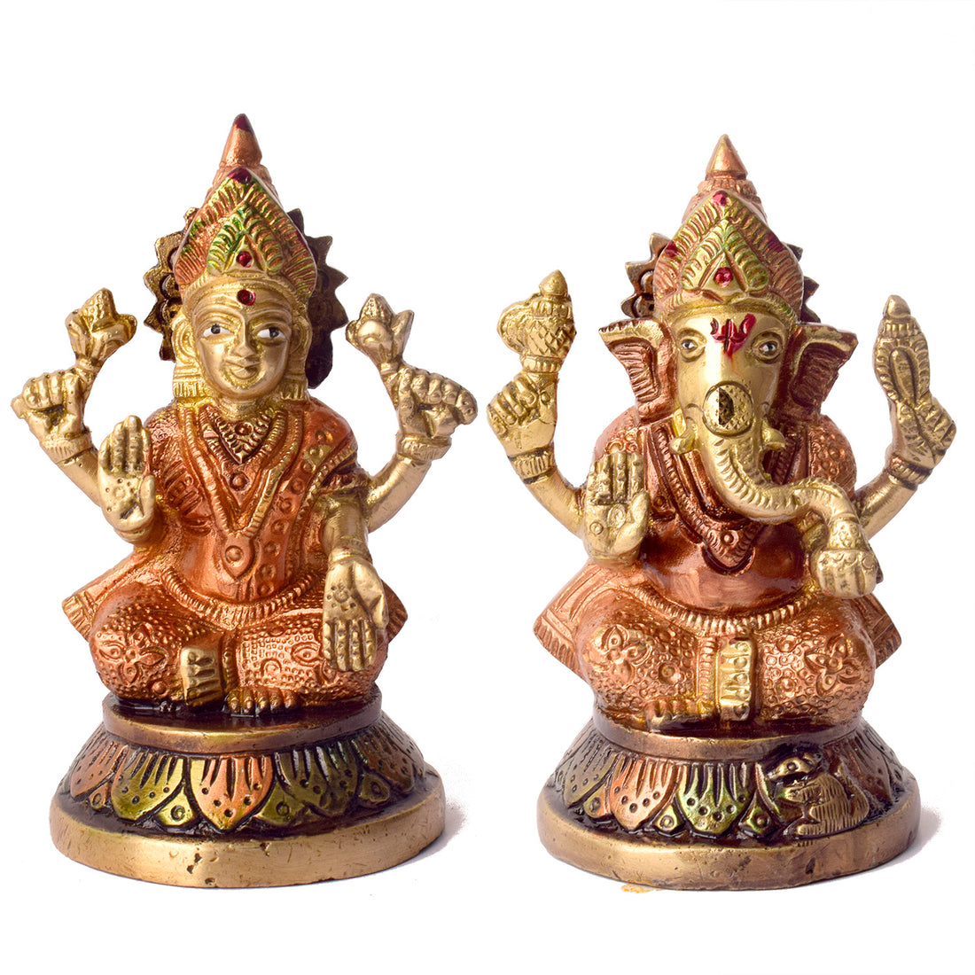 4.5 Inch Handcrafted Brass Lakshmi Ganesha Idol