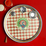 Printed Stainless Steel Aarti Thali Ensemble