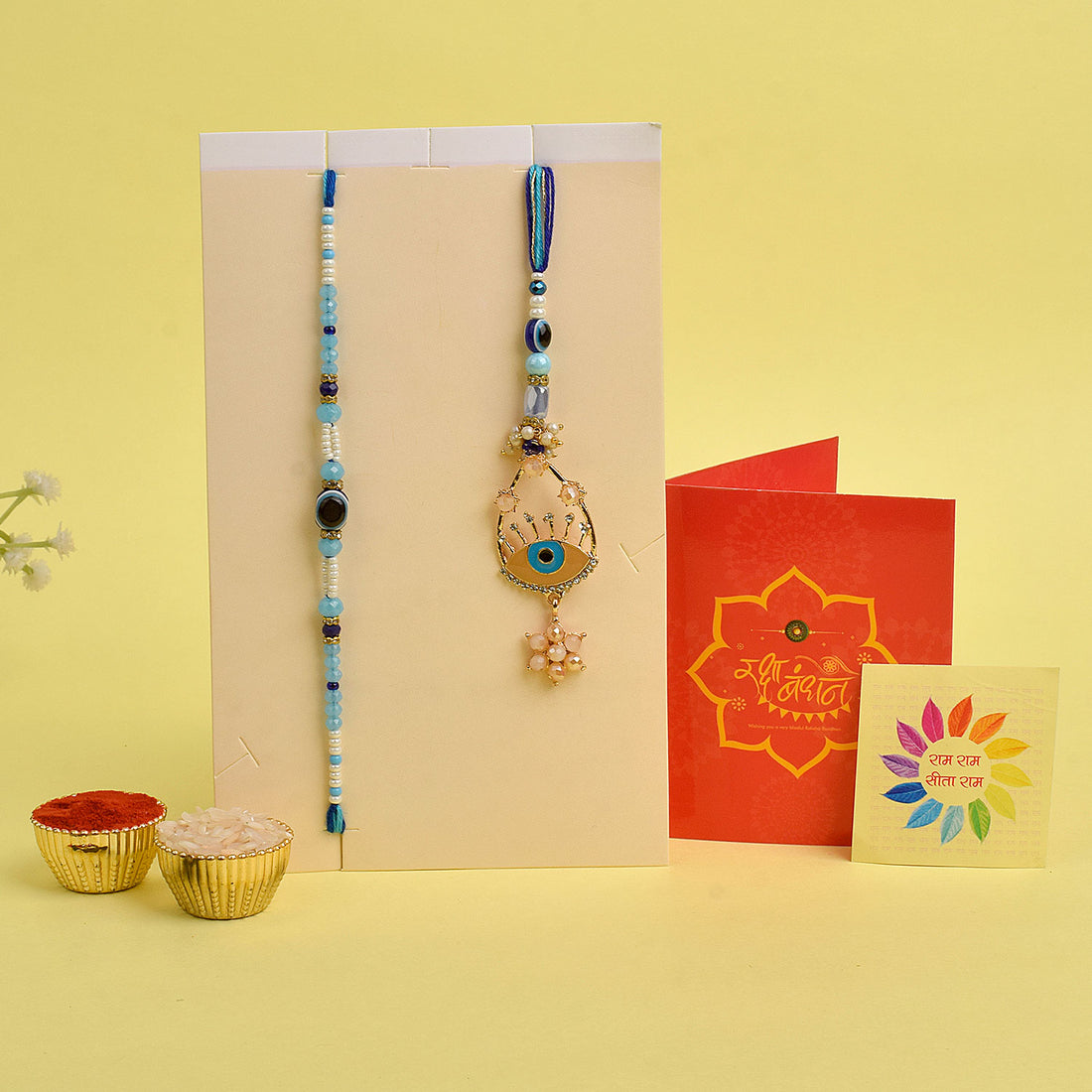 Evil Eye Beaded Bhaiya Bhabhi Rakhi Set