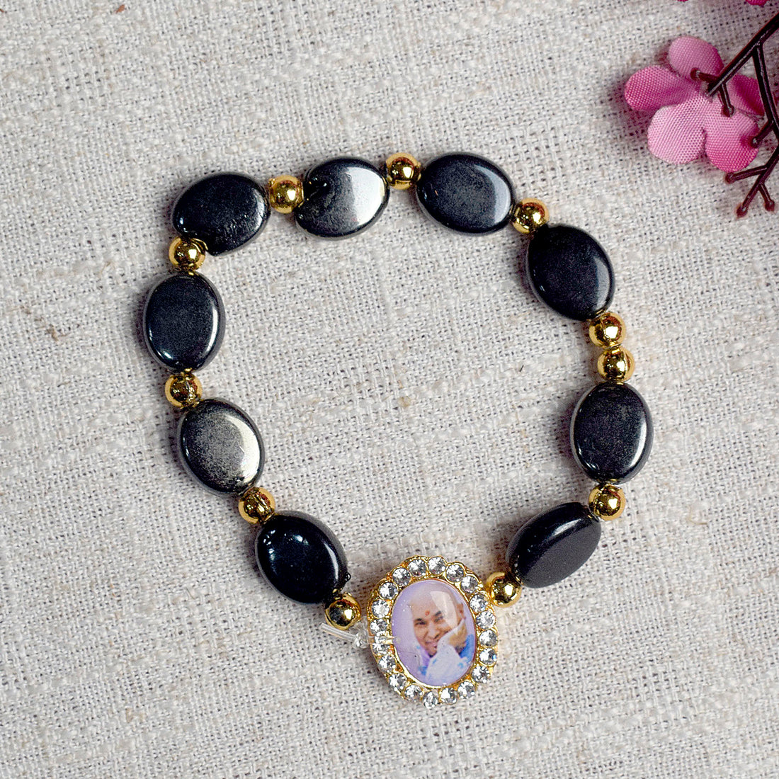 Black Pearl Bracelet with Jai Guruji Swaroop Handmade Bracelets for Men and Women