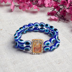 Blue Evil Eye Round Pearl Bracelet with Jai Guruji Swaroop