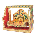 Golden Meenakari Peacock Singhasan Jhula for Laddu Gopal