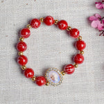 Maroon Round Pearl Bracelet with Jai Guruji Swaroop Handmade Bracelets for Men and Women