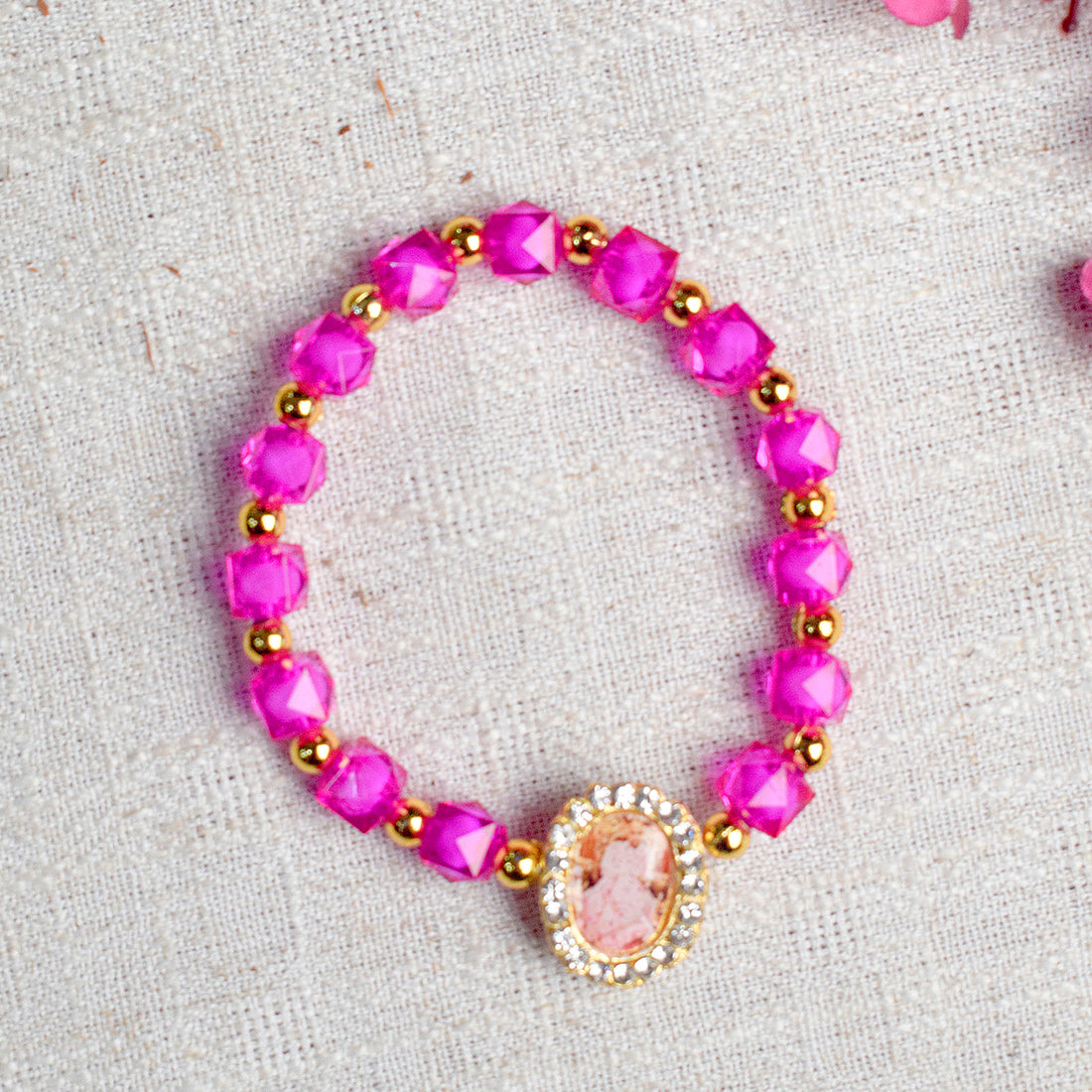 Pink Pearl Bracelet with Jai Guruji Swaroop Handmade Bracelets for Men and Women