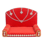 Royal Throne – Red Velvet Laddu Gopal Singhasan with Silver Detailing