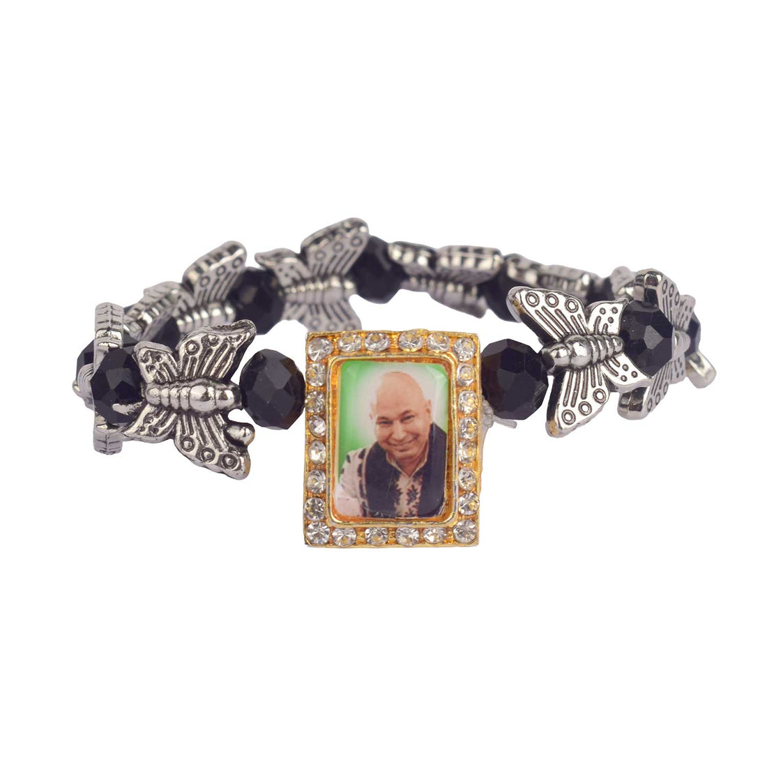Chic Guruji Swaroop Bracelet – Black Beads & Silver Butterflies