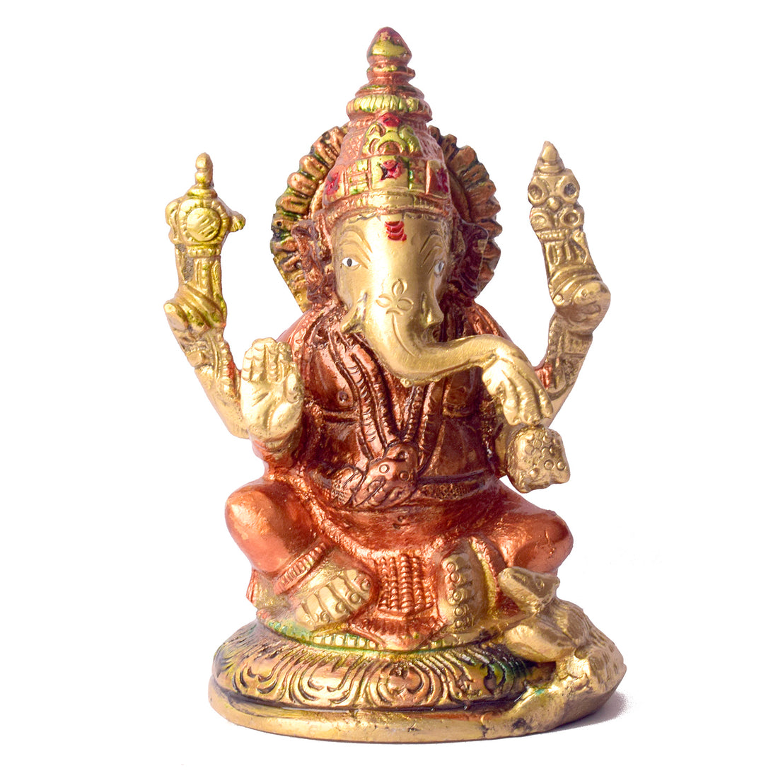 4.5 Inch Vibrant Colored Brass Ganesh Statue - Small