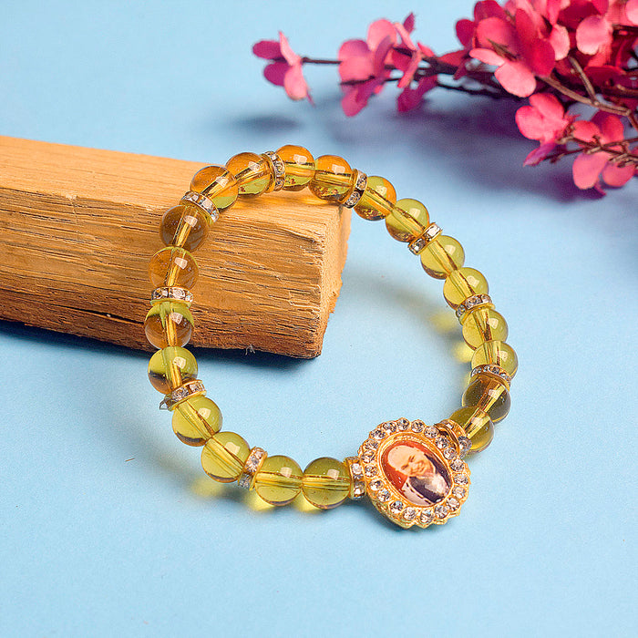 Round Pearl Bracelet with Jai Guruji Swaroop Handmade Bracelets for Men and Women