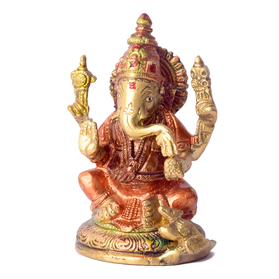 4.5 Inch Vibrant Colored Brass Ganesh Statue - Small
