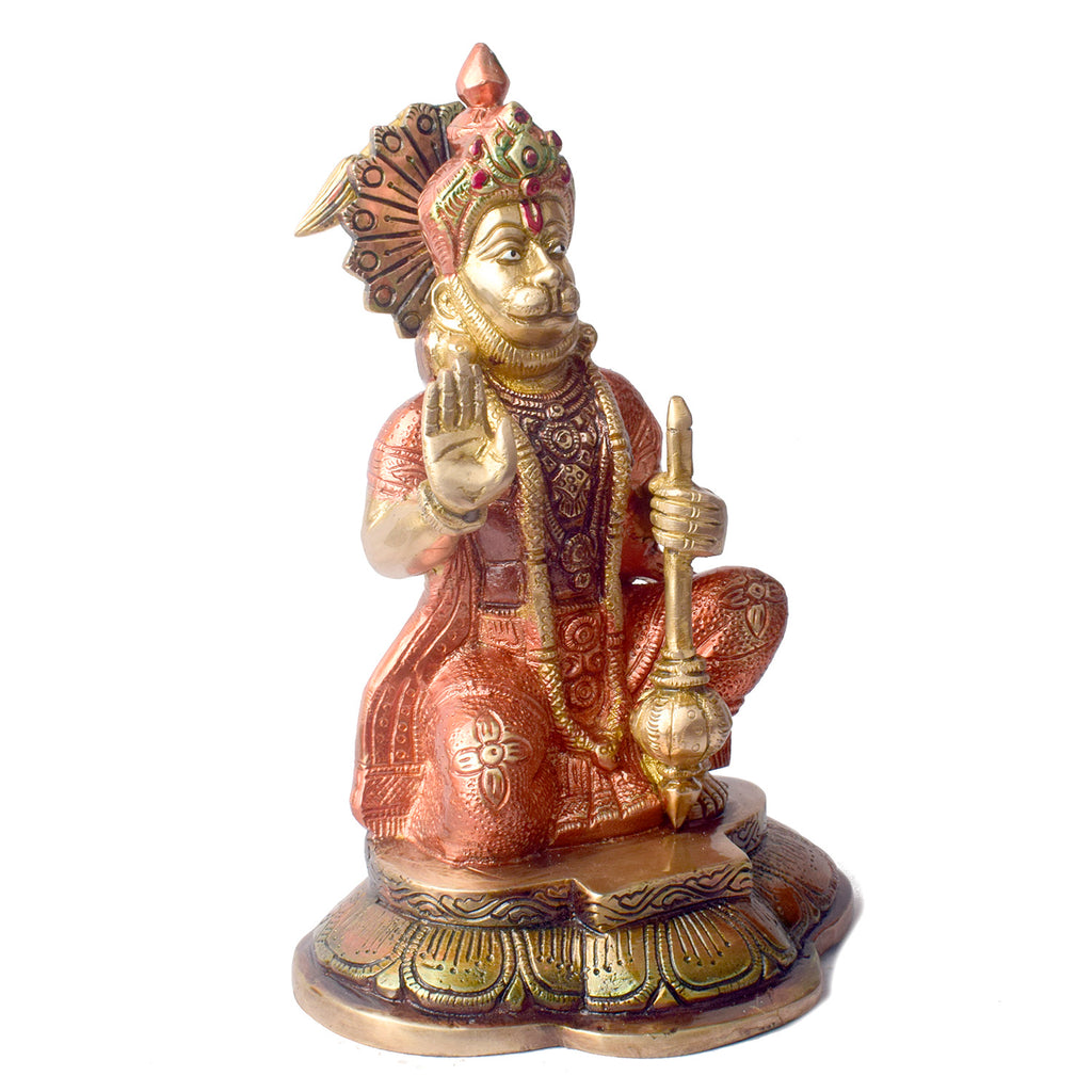 The "8.9 Inch Brass Hanuman Sculpture" is a beautifully crafted representation of Lord Hanuman, the revered deity of strength, devotion, and protection.