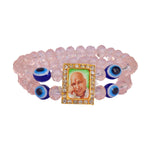 Jai Guruji Swaroop Bracelet – Pink Beads with Evil Eye Charm