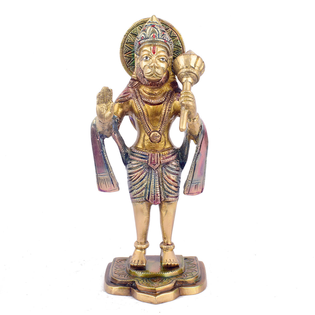 The "8.9 Inch Brass Hanuman Sculpture" is a beautifully crafted representation of Lord Hanuman, the revered deity of strength, devotion, and protection.