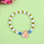 White Evil Eye Beads Bracelet with Jai Guruji Swaroop Handmade Bracelets for Men and Women