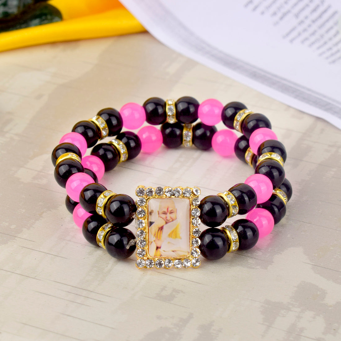 Eclectic Elegance Black And Pink Guru Ji Bracelets