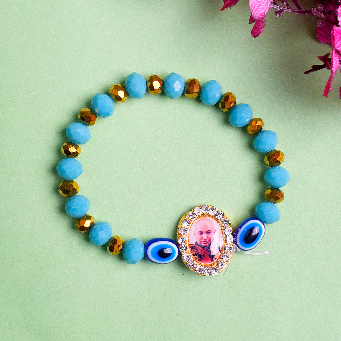 Evil Eye Blue Beads with Guruji Swaroop Bracelets for Men and Women