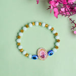Sky Blue Evil Eye Beads Bracelet with Jai Guruji Swaroop Handmade Bracelets for Men and Women