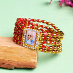 Jai Guruji Swaroop Pearl Bracelet adorned with Crystal Red Beads