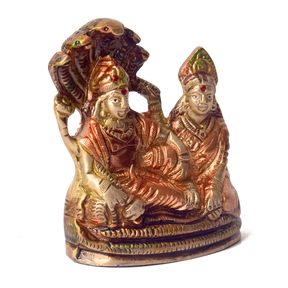 3.7 Inch Sacred Brass Vishnu Laxmi Statue - Small