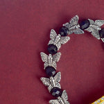 Chic Guruji Swaroop Bracelet – Black Beads & Silver Butterflies